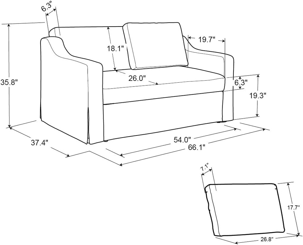 Serta Hawthorne 66.1' Slipcovered Convertible Sleeper Loveseat, Full Size, Dreamcoil Comfort, FingerGuard Pinch Point Protection, Polyester Tweed Fabric, Linen