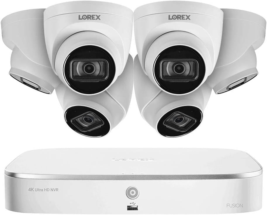 Lorex Technology N4K2-86WD 8 Channel 4K Fusion NVR System with Six 4K (8MP) IP Dome Cameras with Listen-in Audio, 130ft Night Vision, Color Night Vision, 6 Dome