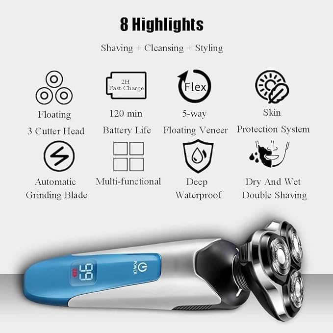 Electric Shavers for Men, Dry Wet Waterproof Mens Rotary Facial Shaver, Face Shaver Cordless Travel USB Rechargeable with Beard Trimmer LED Display for Shaving Husband Dad