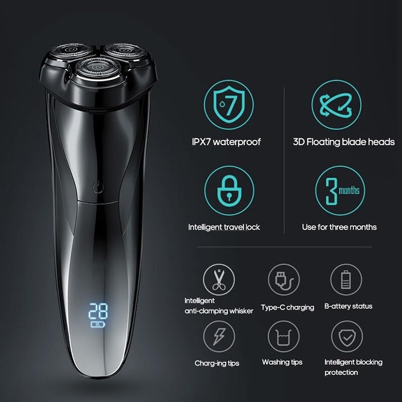 Head Shavers for Bald Men, Electric Shavers For Men Face Shaver With Popup Trimmer Rechargeable Wet & Dry Dual Use IPX7 Waterproof (Color : Black Set 1)