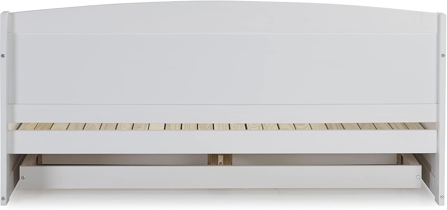 Alaterre Furniture Harmony Twin to King Daybed with Pop Up Trundle Bed - Solid Wood Twin Day Bed with 2 Pull-Out Storage Drawers and 400lb Capacity - For Kids, Guest Room, Living Room (White)