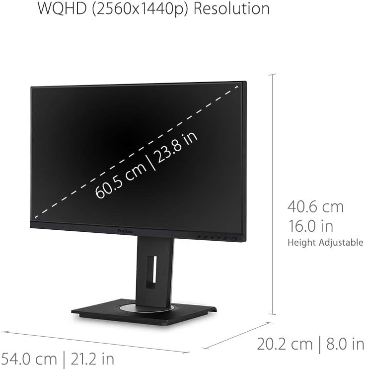 ViewSonic VG2455-2K 24 Inch 1440p Monitor, IPS Display with 60W USB-C for Smooth Home and Office Productivity, Full Ergonomic Adjustability, HDMI, and DisplayPort Inputs
