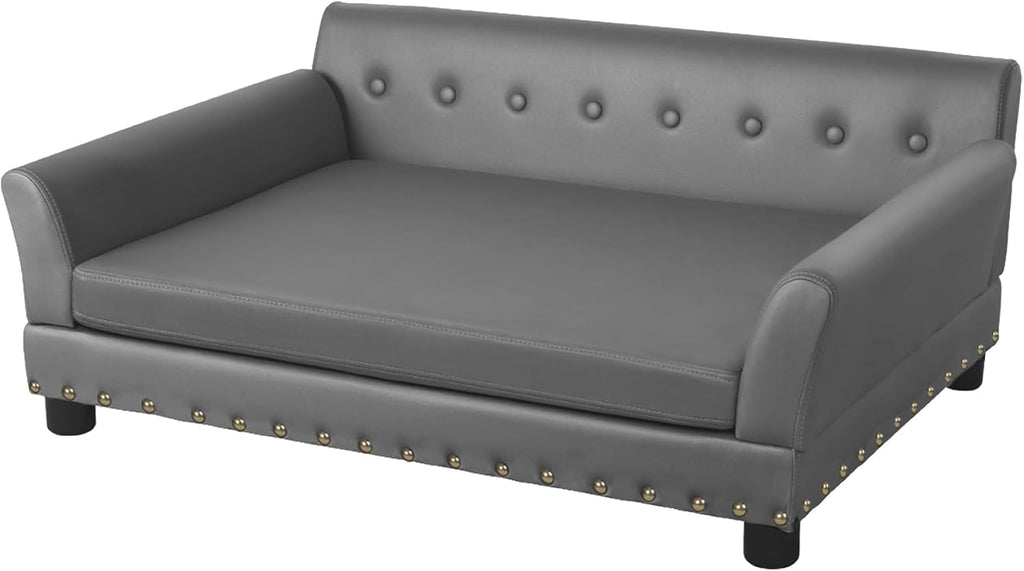 BingoPaw Large Leather Dog Sofa Bed: Pet Couch Orthopedic Made by Scratching Resistant Microfiber Leather - Doggy Heavy Duty Raised Daybed with Thicken Foam for Pets up to 80lbs