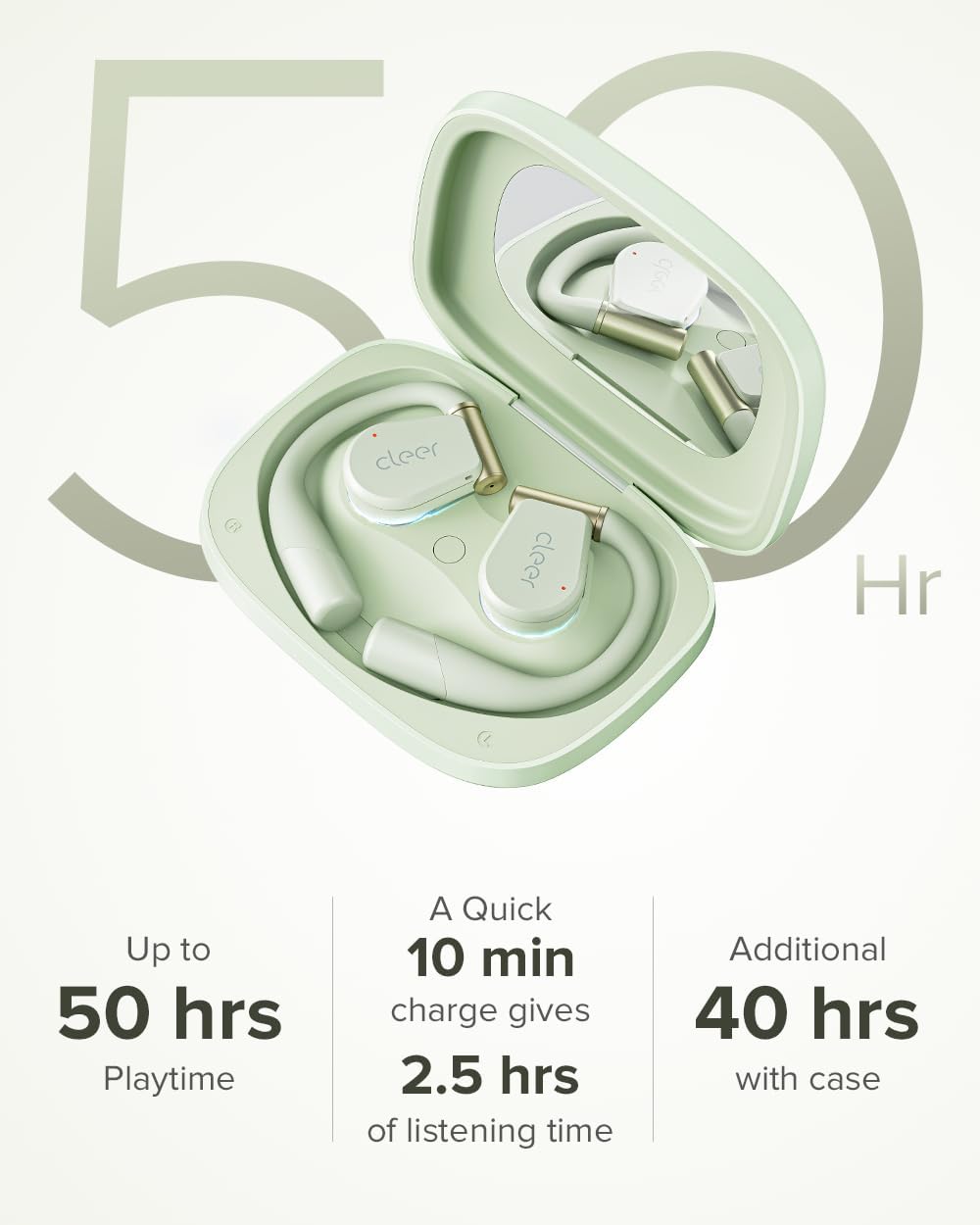 Cleer ARC 3 Open Ear Headphones - Dolby Audio, Snapdragon Sound True Wireless Earbuds, 50Hr Battery, Bluetooth 5.4, IPX 7, Multi-Point, Smart Controls, Wireless Charging Smart Case, Comfort Fit, Green