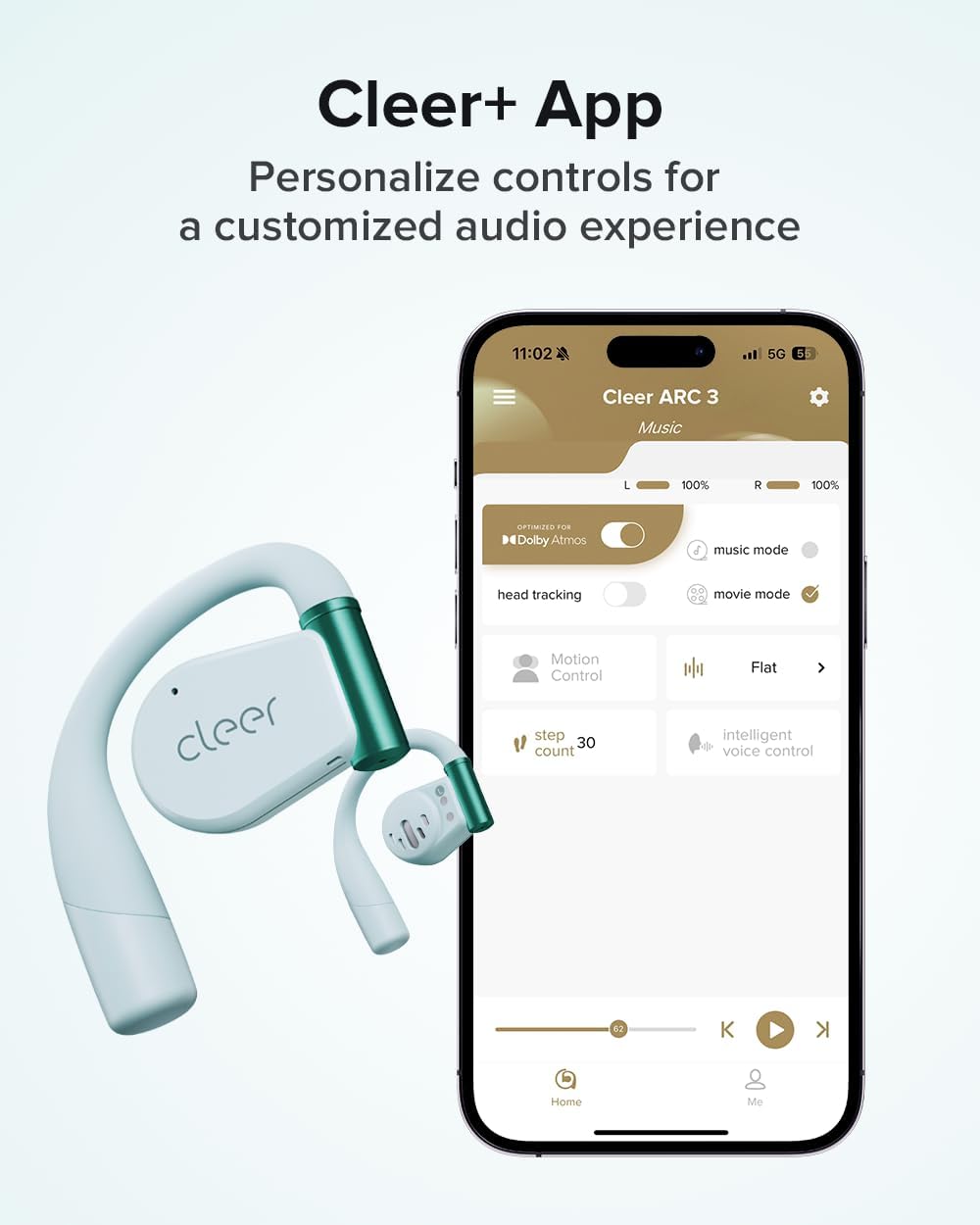 Cleer ARC 3 Open Ear Headphones - Dolby Audio, Snapdragon Sound True Wireless Earbuds, 50Hr Battery, Bluetooth 5.4, IPX 7, Multi-Point, Smart Controls, Wireless Charging Smart Case, Comfort Fit, Blue