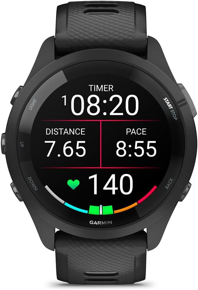 Garmin 010-02810-00 Forerunner 265 GPS Smartwatch - 46mm Black/Powder Gray Bundle with Deco Essentials Silicone Dust Cover 3 Pack, Round Screen Protector and 2 YR CPS Enhanced Protection Pack