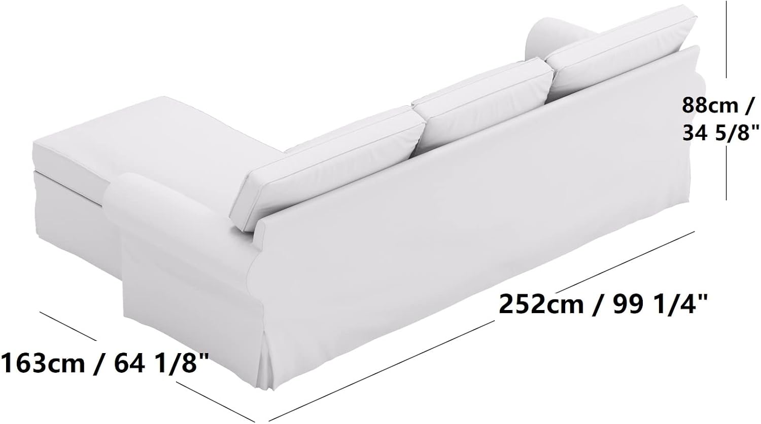 Sofa Covers Compatible with IKEA Ektorp 3 Three Seat Sofa with Chaise Slipcovers (Polyester Dark Gray 4 Chaise)