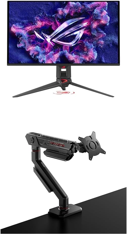 Bundle of ASUS ROG Swift 27' 4K QD-OLED Gaming Monitor (PG27UCDM) - 240Hz, 0.03ms, G-SYNC Compatible + ASUS ROG Ergo Monitor Arm (AAS01) - Monitor Mount with Cable Management, Ergonomic, Pivot, Swivel