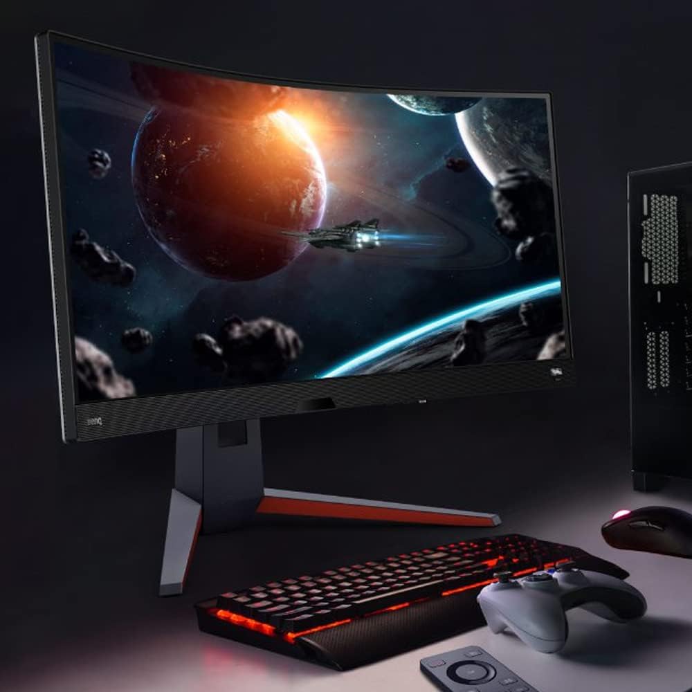 BenQ MOBIUZ EX3415R Curved Gaming Monitor 34' 2K 1440p 144Hz 1ms w/Remote | IPS | HDRi | DCI-P3 | 1900R | Color Optimizer | Freesync Premium Pro | Height, Swivel & Tilt | 2.1ch w/ 5w sub | USB Hub