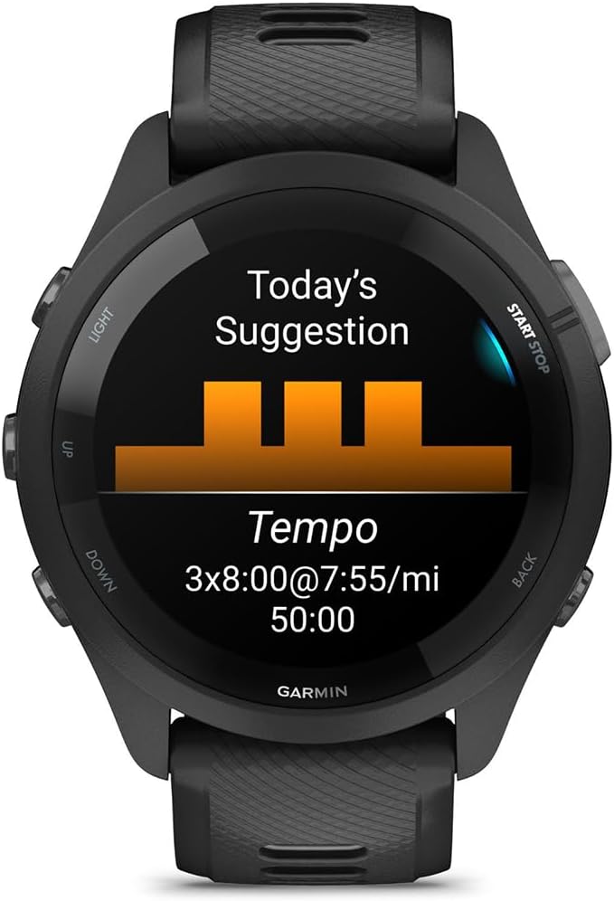 Garmin 010-02810-00 Forerunner 265 GPS Smartwatch - 46mm Black/Powder Gray Bundle with Deco Essentials Silicone Dust Cover 3 Pack, Round Screen Protector and 2 YR CPS Enhanced Protection Pack