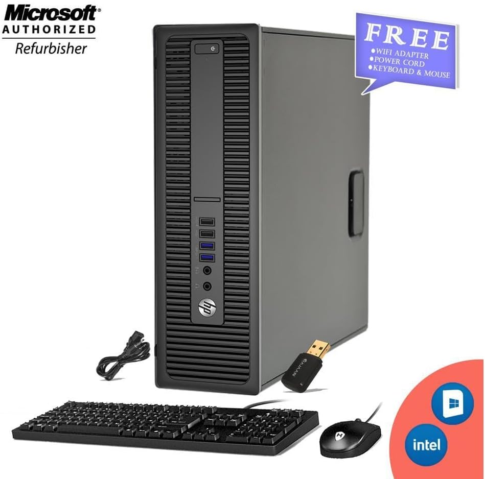 HP EliteDesk 800 G2 SFF Desktop PC Computer w/ 23.8' FHD Monitor & RGB Speakers Set, Core i7-6700, 16GB RAM, 256GB SSD, VGA, Displayport, RJ-45, WiFi, BT Windows 11 (Renewed)