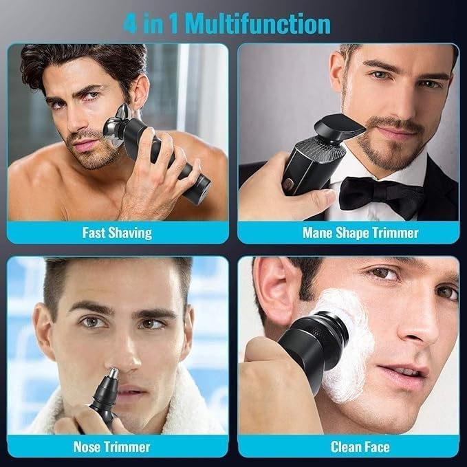 Electric Shaver for Men Rechargeable 4 in 1 Rotary Razors Beard Trimmer Face Shavers Waterproof Wet & Dry Cordless