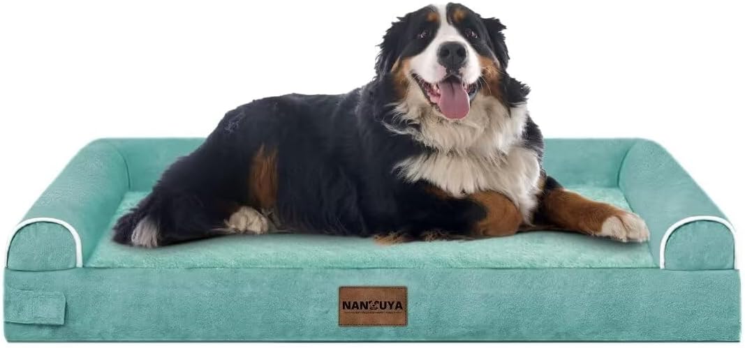 Large Dog Bed Orthopedic Washable: Jumbo Dog Bed Bolster Extra Large Dogs Egg Crate Foam Sofa Couch Waterproof Removable Cover - Aqua Blue