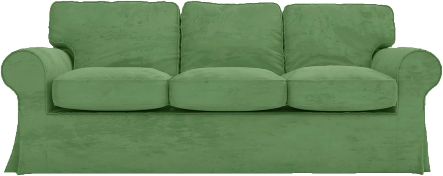 Velvet Pets Friendly Sofa Covers Custom Made Compatible for IKEA Ektorp Three Seat Sofa Slipcovers (Velvet Light Green 3)