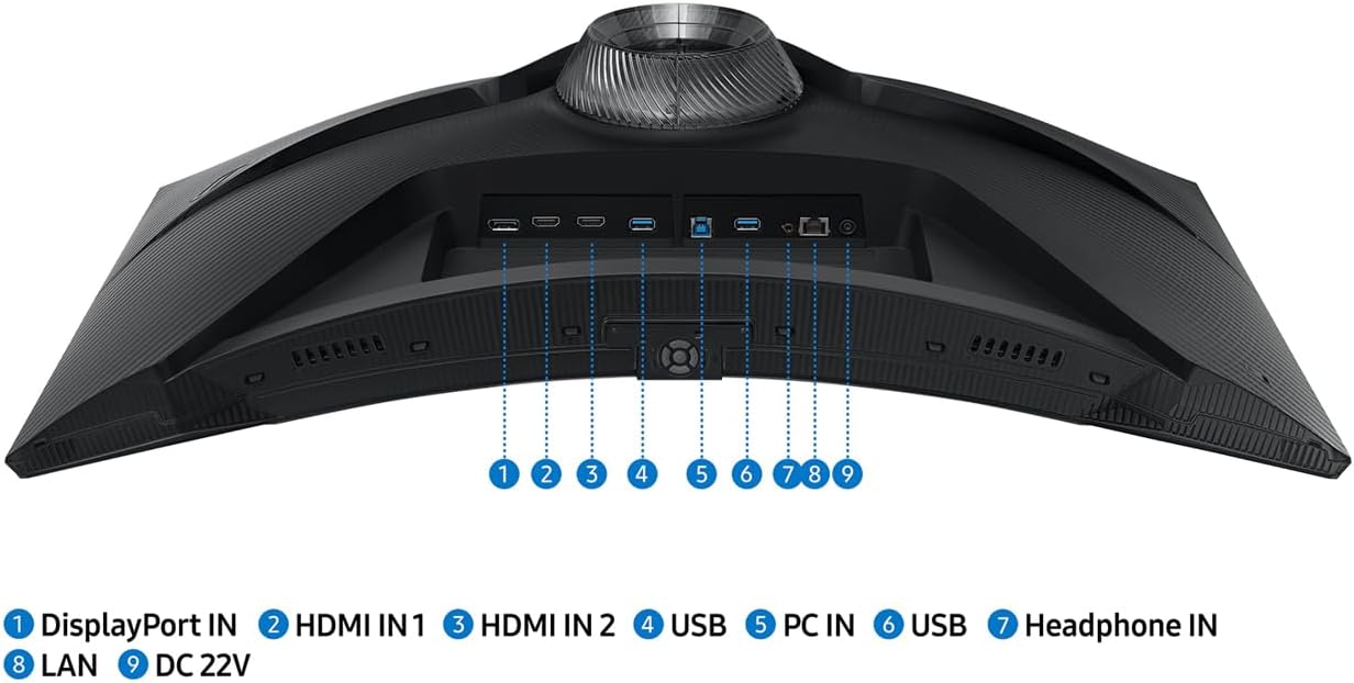 Samsung 32' Odyssey G65B Series QHD Gaming Monitor, 240Hz, 1ms, Gaming Hub, Smart TV Apps, 1000R Curved, Swivel & Tilt Adjustable Stand, Black, with GSF HDMI Cable