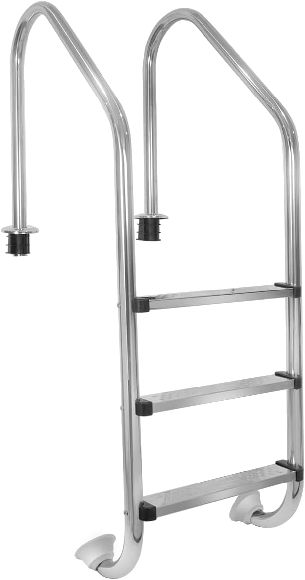XtremepouwerUS 3-Step Swimming Pool Ladder, Non-Slip Steps Ladder, In-Ground Stainless Steel Step for Indoor/Outdoor Pool, Easy Assembly and Climbing (3 Step)