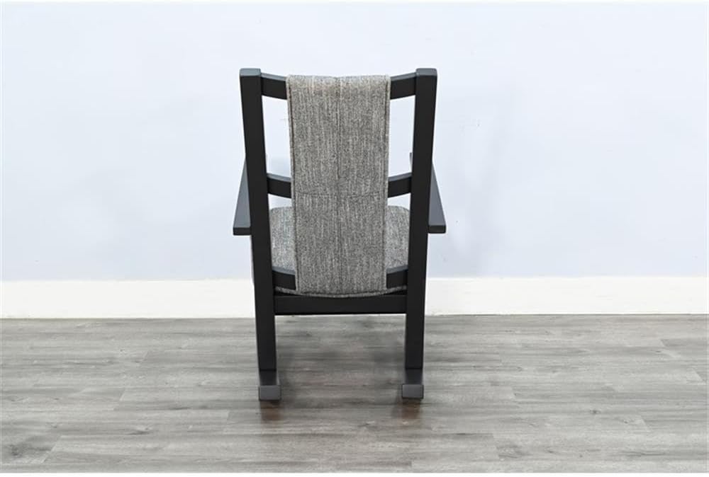 Pemberly Row Wood Farmhouse Rocker, Black Finish, Gray Upholstered Cushions, Ladder Back Design, Sturdy Durable Frame, Comfortable Modern Rocking Chair for Living Room or Nursery Lounge Use