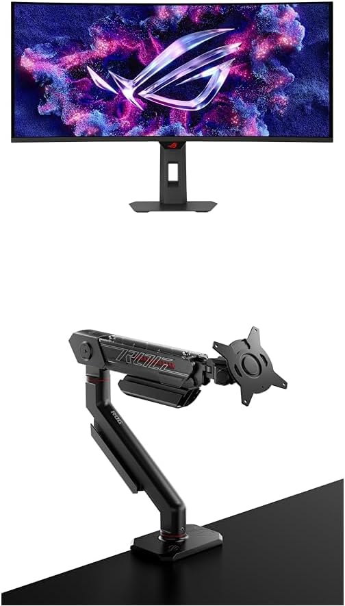 Bundle of ASUS ROG Strix 34' Ultrawide QD-OLED HDR Gaming Monitor XG34WCDG, 175Hz, 0.03ms, OLED Care Pro, True 10-bit, G-SYNC + ASUS ROG Ergo Monitor Arm (AAS01) - Monitor Mount with Cable Management