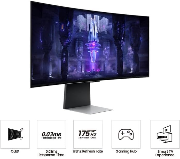 Samsung Odyssey OLED G8 34'' 1440p HDR 175 Hz Curved Ultrawide Gaming Monitor (LS34BG850SNXZA) Bundle Including: Cleaning Kit, Fiber Cloth, HDMI Cable