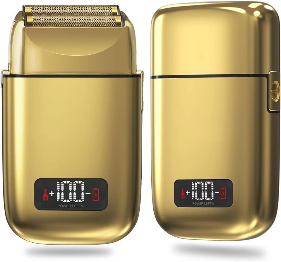 Electric Razors for Men, Pro Metal housing Hair Electric Shaver for Men Rechargeable Head Electric Razor Facial Beard Shaving Machine Tool for blads (Color : Gold)