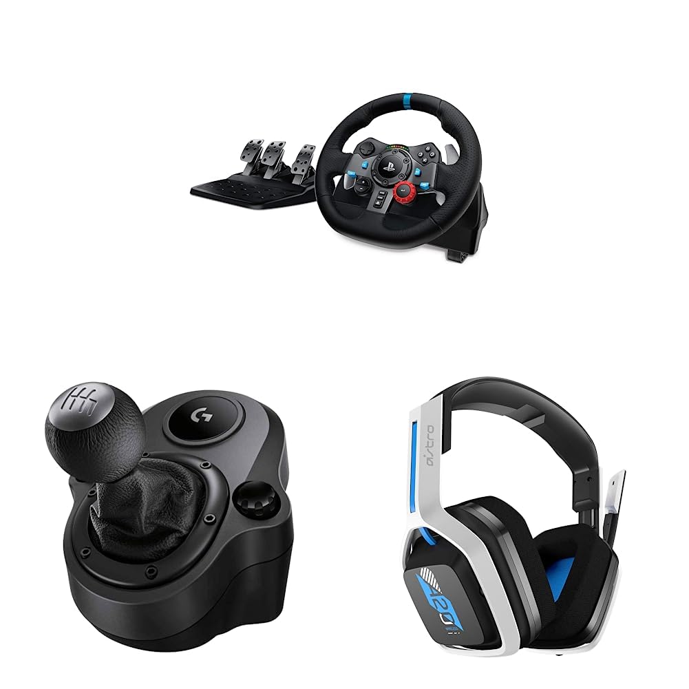 Logitech G29 Driving Force Racing Wheel + Floor Pedals + Driving Force Shifter + ASTRO Gaming A20 Wireless Headset Gen 2 Bundle -PS5, PS4, PC, Mac