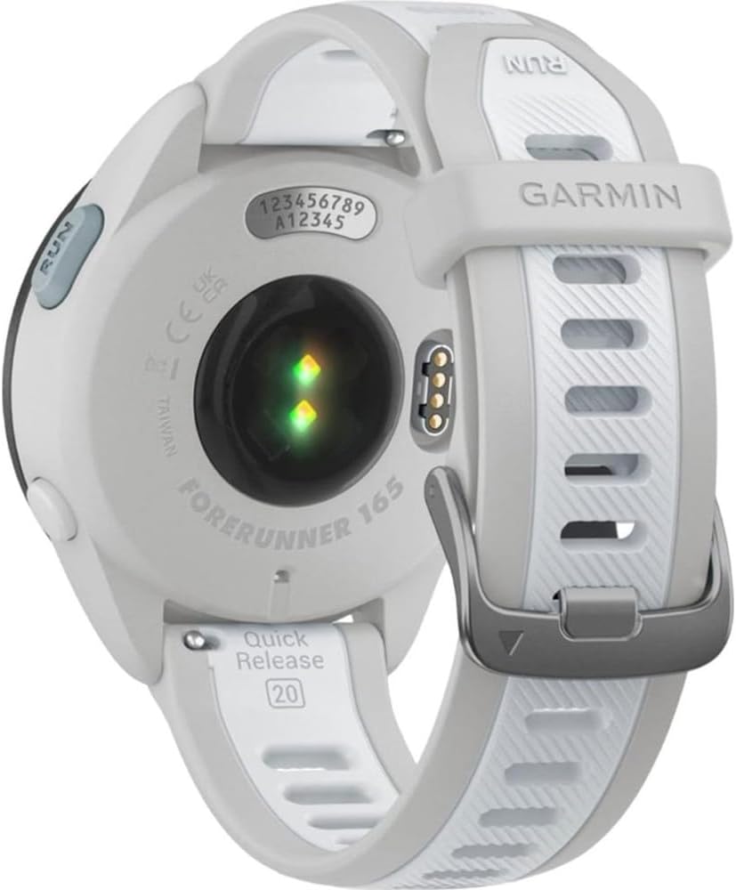 Garmin 010-02863-21 Forerunner 165 Smart Sport Watch, Mist Gray + Whitestone Bundle with Deco Essentials Charging Dock, 3X Silicone Dust Cover and USB Type C Charging and Sync Cable