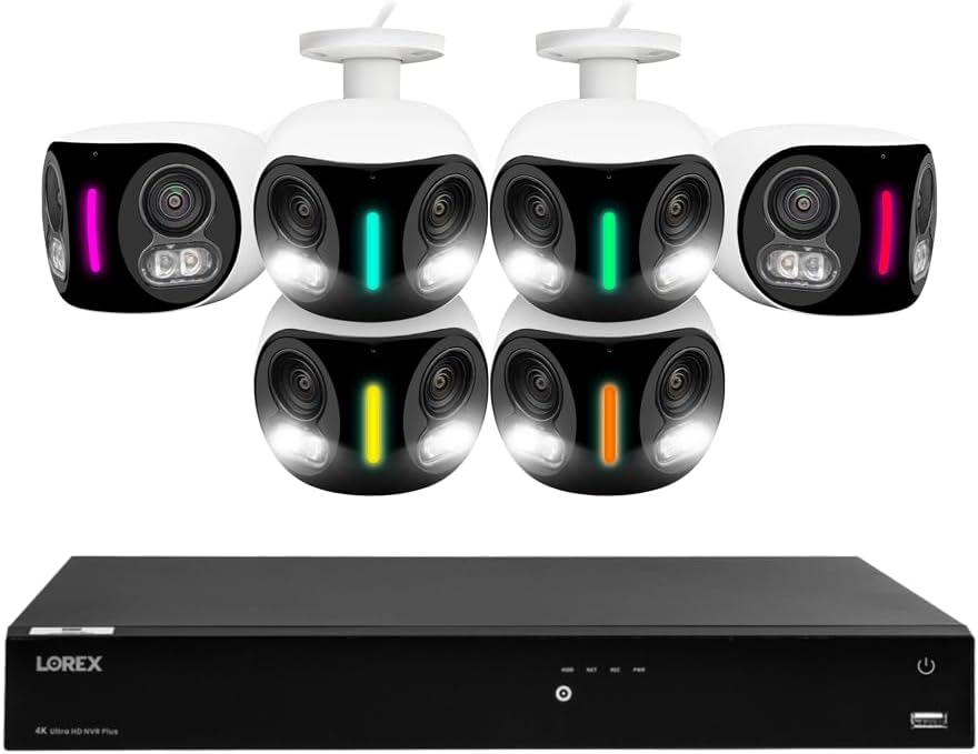 Lorex Fusion 4K 8MP 16 Camera Capable (Wired or Fusion Wi-FI) 2TB NVR System w/ 4 IP Dual Lens Cameras, Security Lighting, Motion Detection, Panoramic View, Color Night Vision, 2-Way Talk (6 Cam)
