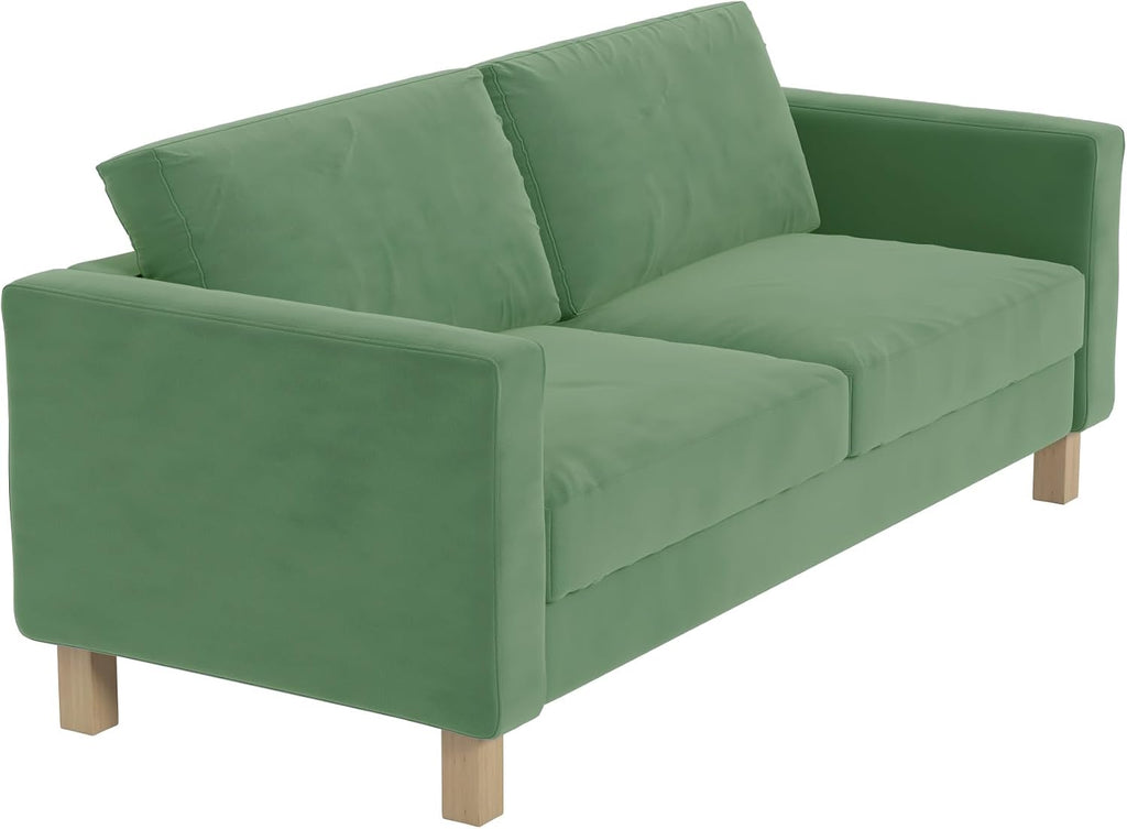 Heavy Duty Velvet Karlstad Three Seat (Not Loveseat) Sofa Cover (Width: 205CM, Not 165CM) Replacement Custom Made Compatible with IKEA Karlstad 3 Seat Sofa Couch Slipcover (Velvet Light Green Sofa)