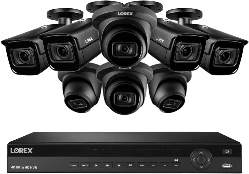 Lorex NC4K4FMV-1644BDB 16-Channel Smart 30 FPS 4K Lorex Nocturnal 4TB NVR System with 4X Listen-in Audio IP Dome Cameras (LNE9242B) & 4X Motorized Varifocal IP Bullet Cameras (LNB9282B)