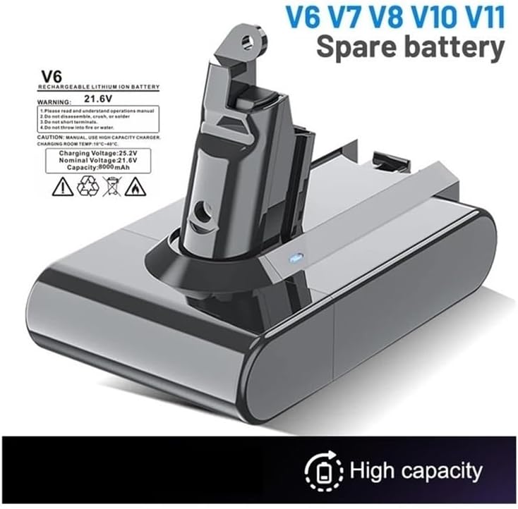 6000-8000mAh/9800-12800mAh 21.6V/25.2V Lithium Replacement Battery Compatible for Dyson V6, V7, V8, V10, V11 Vacuum Cleaners(V11 12.8Ah Charger)