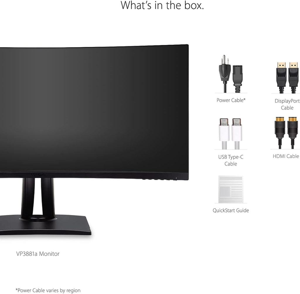 ViewSonic VP3881A 38 Inch WQHD+ ColorPro Monitor, Curved IPS with 100% sRGB and Pantone Validated for Professional Graphic Design, Advanced Ergonomics, 90W USB-C, HDMI, and DisplayPort