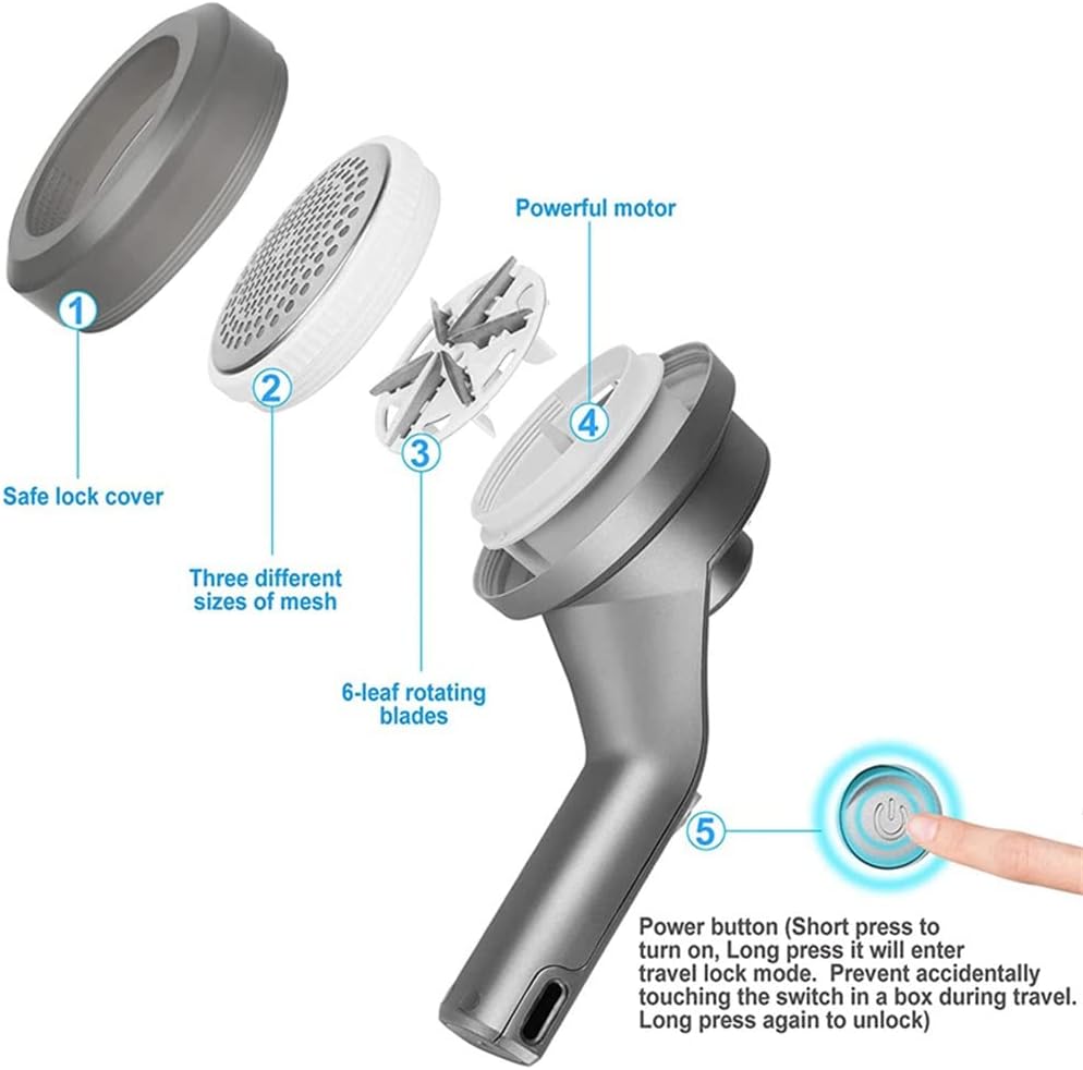 Fabric Shaver, Rechargeable Lint Remover with 6-Blades and Electrostatic Brush, Effectively Fuzz