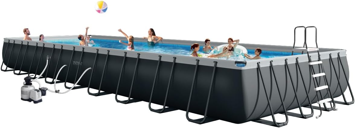 INTEX 26379MZ 36ft x 18ft x 52in Ultra XTR Deluxe Rectangular Above Ground Swimming Pool Set, Includes 2650 GPH Sand Filter Pump, Saltwater System, SuperTough Puncture Resistant, Rust Resistant