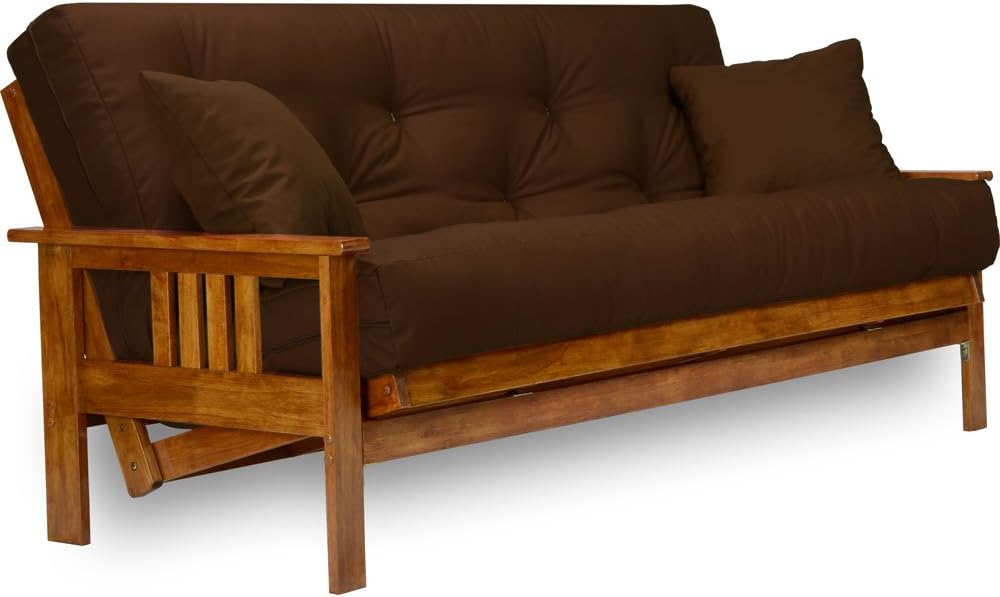 Nirvana Futons Stanford Futon Set - Full Size, Frame, 8' Mattress, Microfiber Sussex Fudge Cover
