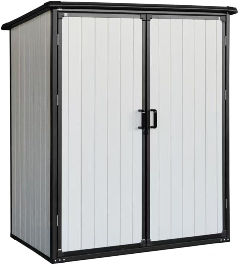 5x3 FT Outdoor Storage Shed Waterproof Resin Cabinet with Lockable Doors Heavy Duty Metal Shed Tool Sheds for Garden Backyard Lawn Bikes Patio Furniture, Easy Assembly, Gray (Black)