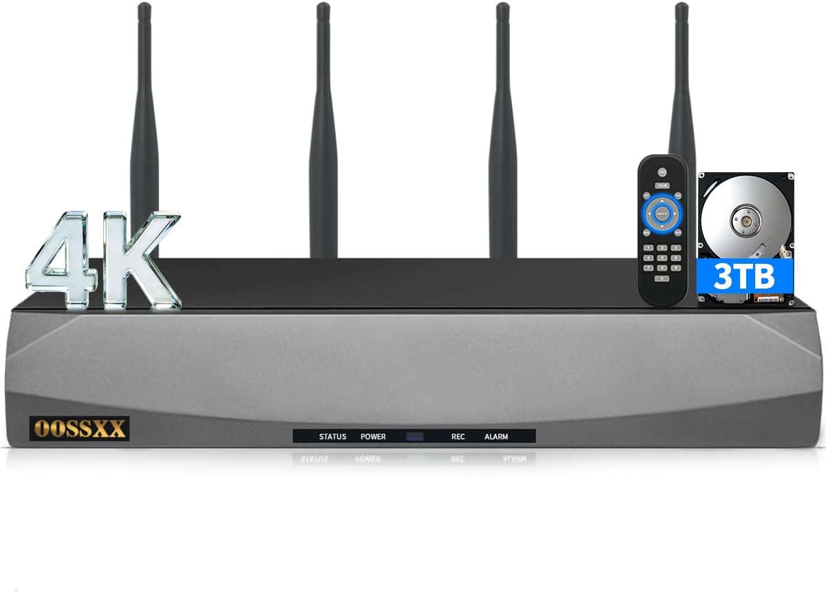 8.0 Megapixel 16-Channel Wireless NVR Network Video Recorder, Supports up to 16 x 8MP Wireless IP Cameras, 4-Antennas Enhance WiFi, Dual-USB Ports, Max to 6TB (3TB HDD Included)