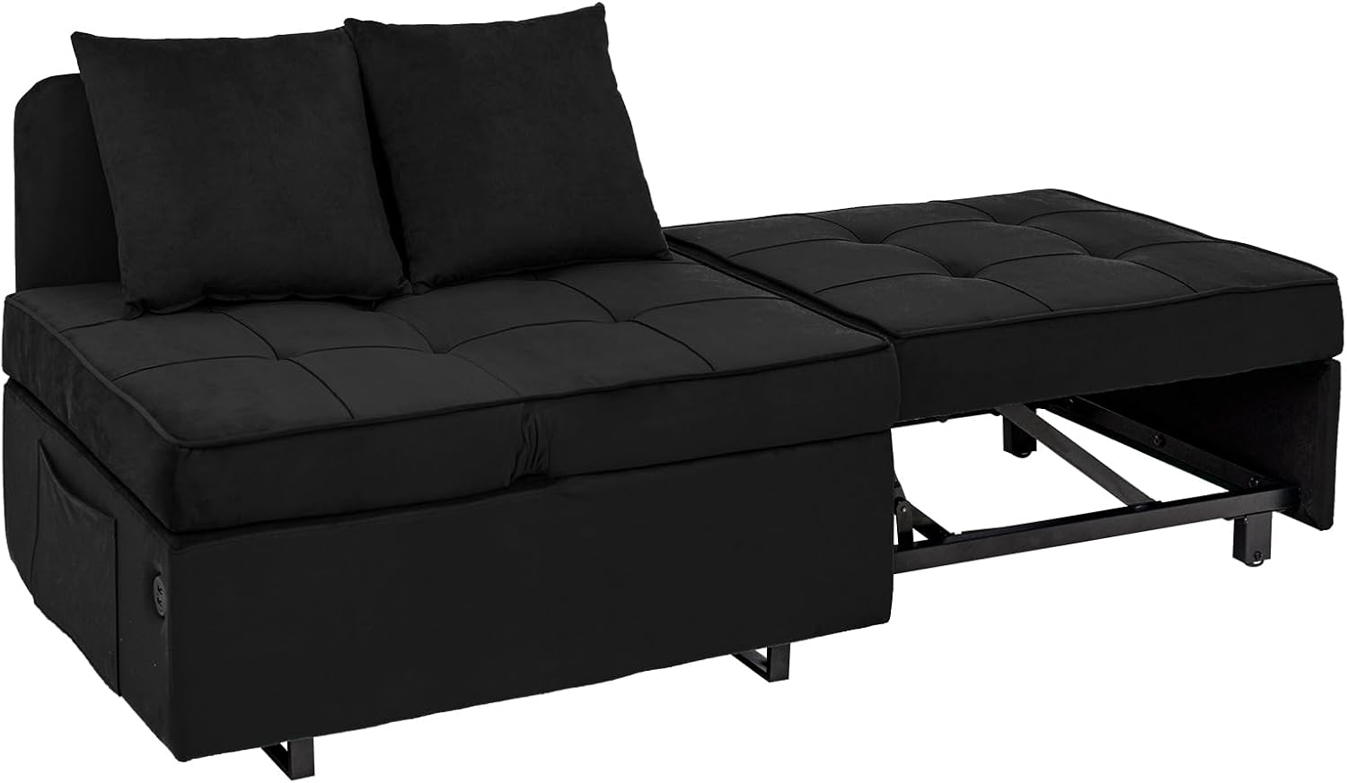 Sofa Bed 4-in-1 Convertible pull out Couch, Velvet Love seat Couch Sleeper Chair Bed with 2 Throw Pillow, Single Recliner with 5 Adjustable Backrests for Living Room Apartment Small Space, Black
