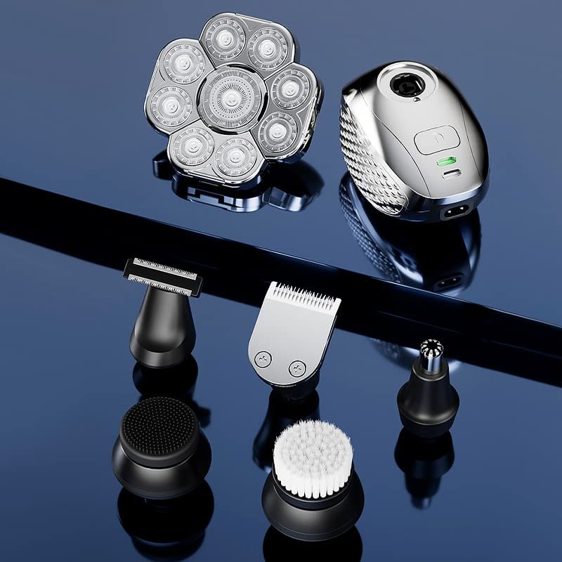 Head Shavers for Bald Men, 6 In 1 Grooming Kit Head Electric Shaver For Men Beard Hair Trimmer Facial Razor Body Bald Shaving Machine Wet Dry Rechargeable