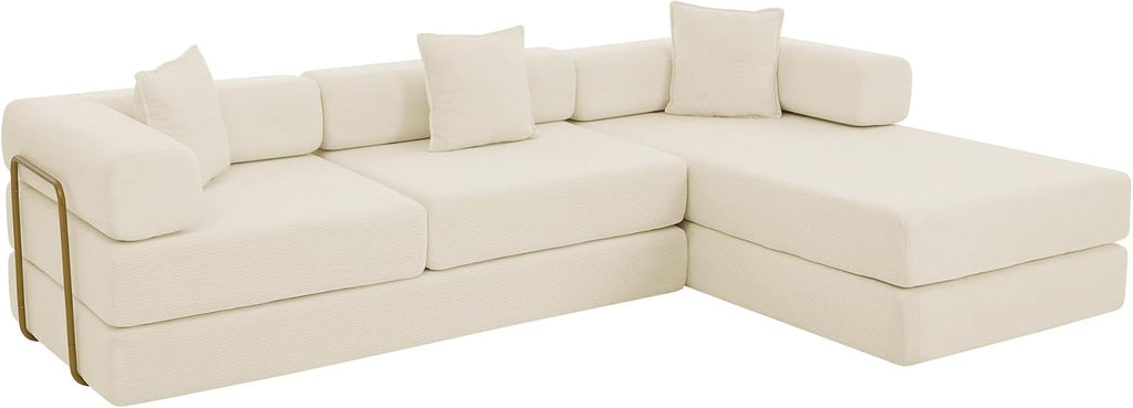 HANXIN 108' Modular Sectional Sofa, Futon Convertible Sofa Bed,Oversized Corduroy Boneless Couch for Living Room,Floor Loveseat Sleeper with Pull Out Bed,Free Combination,No Assembly Required (Beige)