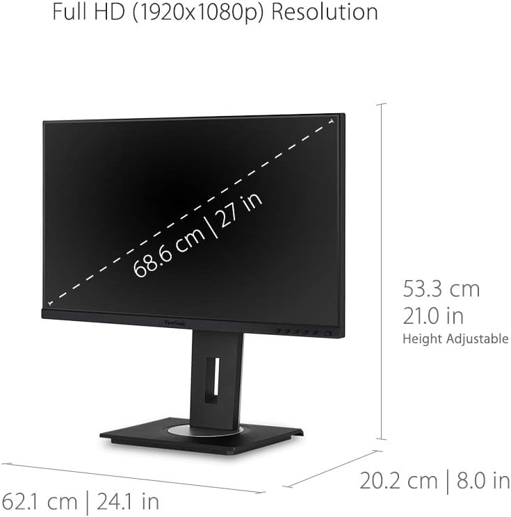 ViewSonic VG2755 27 Inch 1080p Monitor, IPS Display with 60W USB-C for Smooth Home and Office Productivity, Full Ergonomic Adjustability, HDMI, DisplayPort, and VGA Inputs