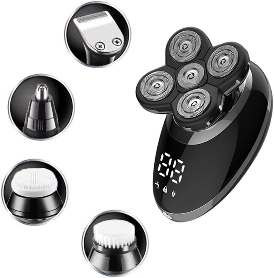 Head Shaver for Men, 5 in 1 Grooming Kit Facial Body Electric Shaver for Men Rechargeable Beard Electric Razor Bald Head Shaving Machine Waterproof