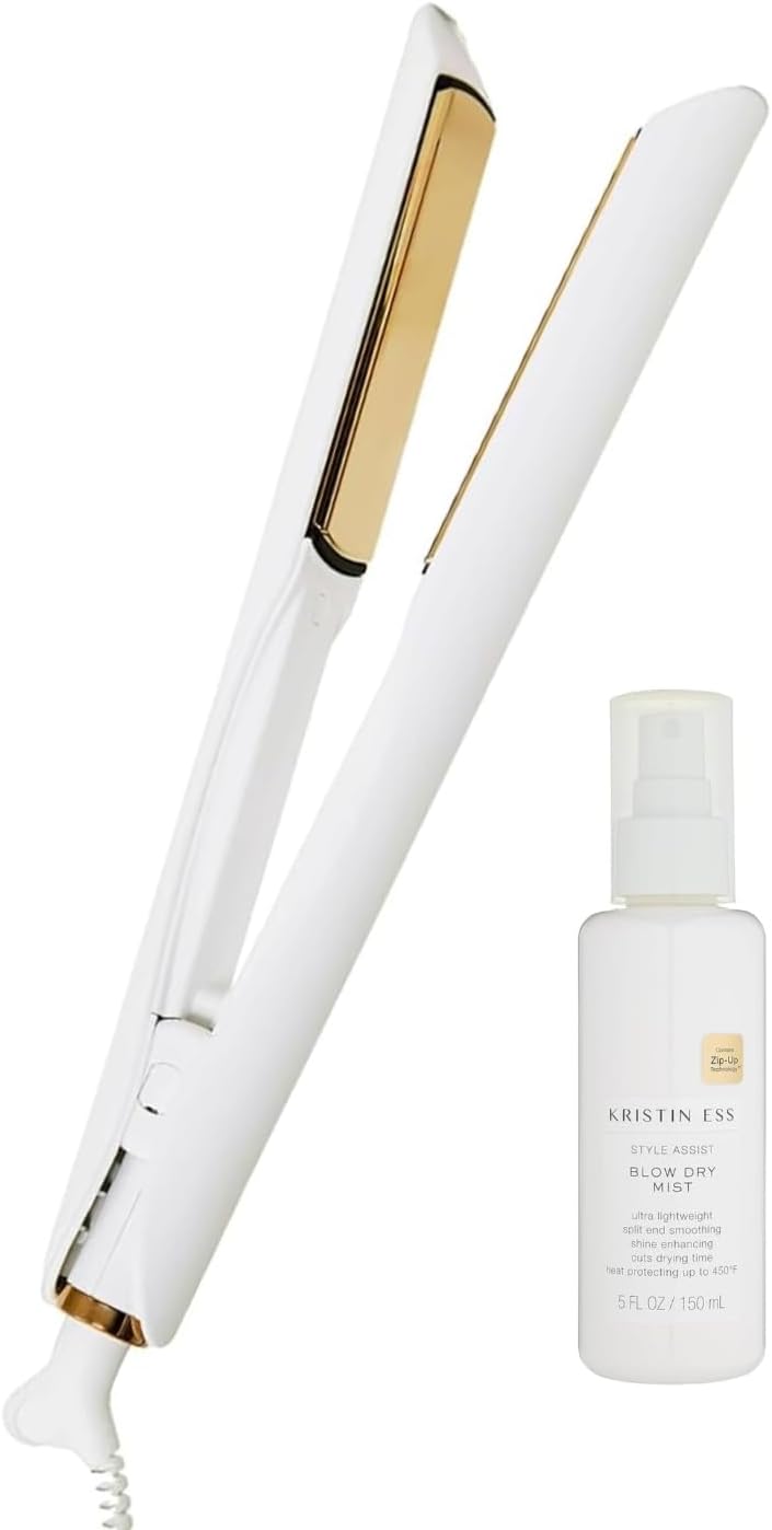 Kristin Ess 3-in-1 Titanium Curling & Straightening Iron with Heat Protectant Spray - 1 1/4' Dual Voltage Ionic Professional Styler