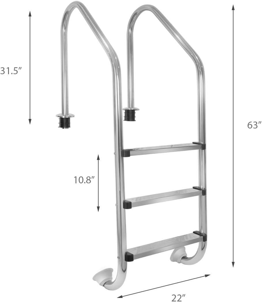 XtremepouwerUS 3-Step Swimming Pool Ladder, Non-Slip Steps Ladder, In-Ground Stainless Steel Step for Indoor/Outdoor Pool, Easy Assembly and Climbing (3 Step)