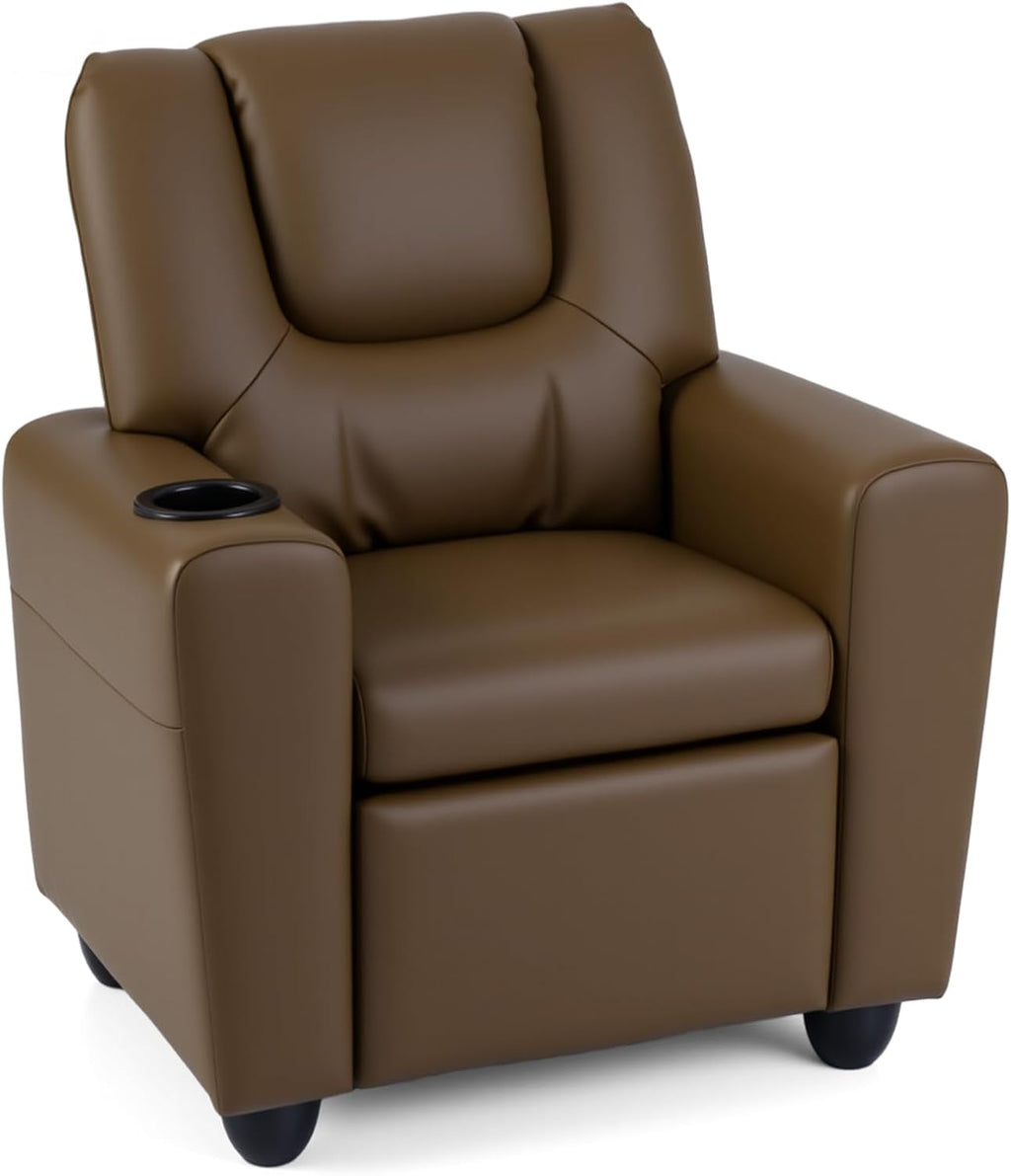 Costzon Kids Recliner Chair with Cup Holder, Toddler Adjustable Lounge Chair w/Footrest for Boys Girls Room, Ergonomic Baby Child Furniture Sofa for Age 3+ Gifts, Kids Mini Recliner up to 150 lbs