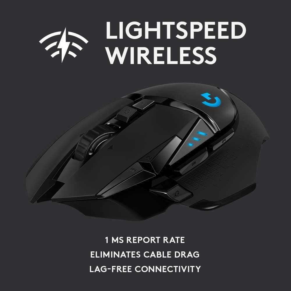 Logitech G G935 Over Ear Wireless Headset, Black G502 Lightspeed Wireless 11 Button Gaming Mouse, Black