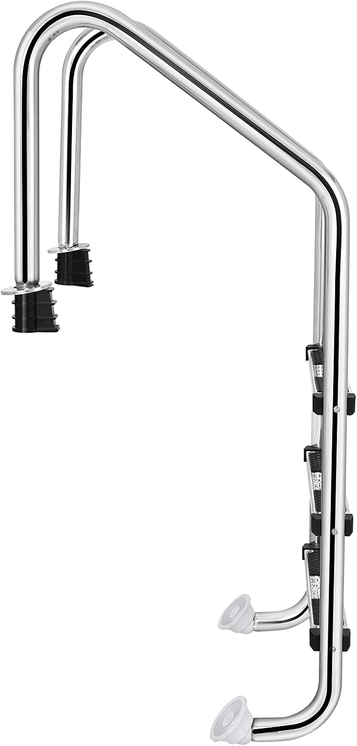 Goplus Swimming Pool Ladder, 3-Step/4-Step In-Ground Stainless Steel Step for Indoor/Outdoor Pool, Heavy Duty Non-Slip Ladder, Easy Assembly (3 Steps)