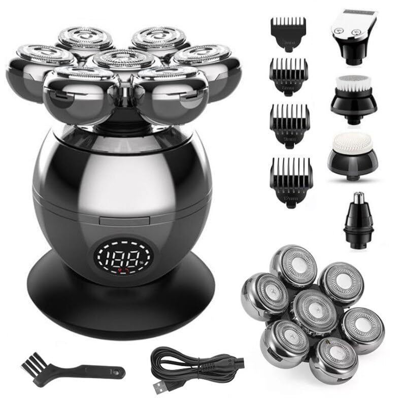 Head Shavers for Bald Men, 5 In 1 Pro Wet Dry Electric Shaver For Men Beard Hair Trimmer Face Electric Razor Rechargeable Bald Head Shaving Machine LCD Display