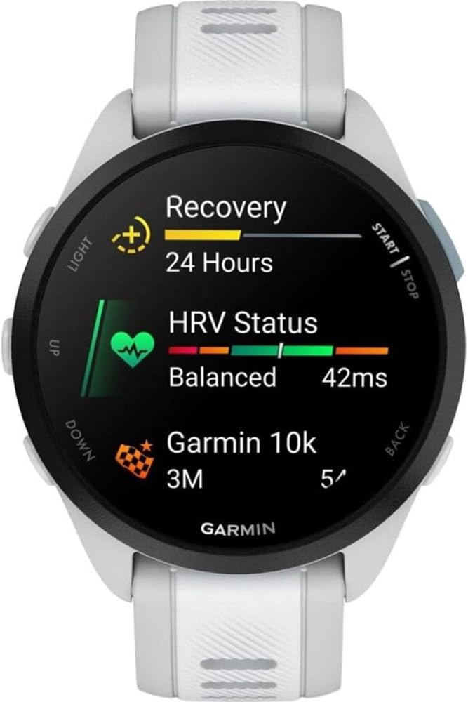 Garmin 010-02863-21 Forerunner 165 Smart Sport Watch, Mist Gray + Whitestone Bundle with Deco Essentials Charging Dock, 3X Silicone Dust Cover and USB Type C Charging and Sync Cable