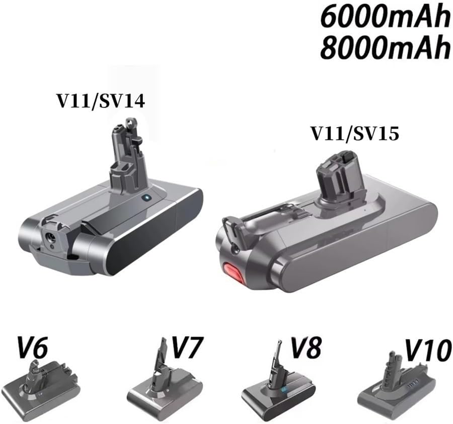 OUTMX 21.6V 25.2V 6000mAh/8000mAh Compatible for Dyson Battery Full Range V6 V7 V8 V10 V11 DC58 SV10 SV11 SV12 SV14 SV15 Vacuum Cleaner Replacement Batteries(V11 SV14 8000mAh)