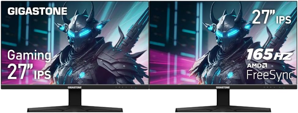 Gigastone 27 inch IPS Gaming Monitor 2-Pack 165Hz FHD 1920 x 1080, 178° Wide View Frameless PC Monitor, Built-in Speakers, FreeSync, Eye Care Technology, Ergonomic Tilt VESA Mount,DP,HDMI